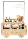 fun-plus Baby Shower Crate Closet, Bus Shape Baby Shower Basket with Handle Baby Storage Crate, Wooden Crate for Pregnancy New Parent (Bamboo made)