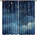 Night Sky Stars Curtain for Kids, Blue Starry Space Galaxy Pattern Window Treatments for Boys Girls Bedroom Toddlers Room Living Room 42" W X 45" L