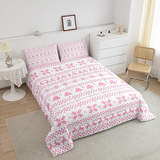 Feelyou Christmas Bedding Set for Kids Boys Girls Toddler Size Xmas Deer Elk Decor Comforter Set Ultra Soft Winter Comforter Xmas Snowflake Duvet Quilt Bedroom Decor Christmas Decor Quilt