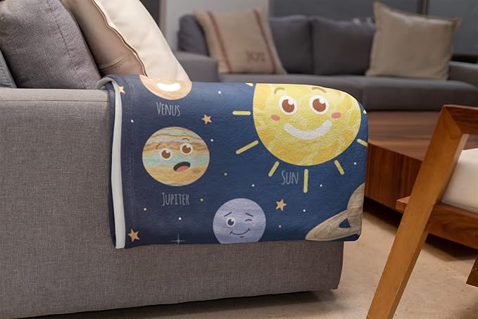 Custom Space Kids Blanket | Fleece Throw | Star Galaxy | Toddler Plush Flannel | Personalized Baby Gift (Space V1, Fleece - 50x60)