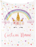 Personalized Unicorn Blanket with Name for Girl, Custom Kids, Soft Flannel Pink Toddler Customized Gift Birthday Christmas Baby Shower Newborn 30'' X 40''
