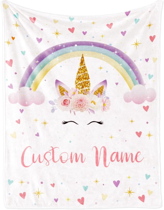 Personalized Horse Blanket with Name for Girl, Custom Name Blanket for Teen, Soft Flannel Pink Toddler Blanket Customized Gift for Birthday 50"x60"