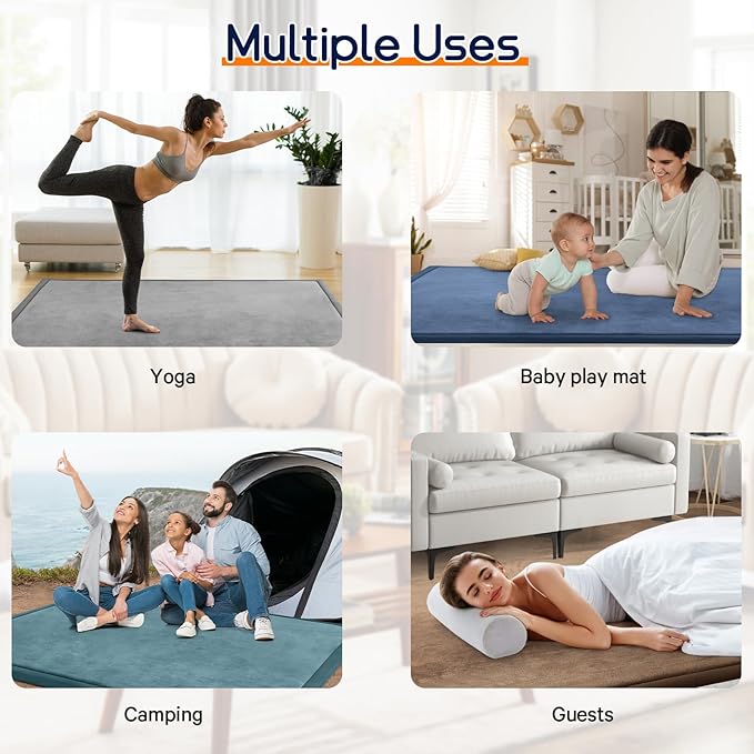 Baby Play Mat for Floor Tummy Time Mat Nursery Muscle Area Rug Playroom Rug Tatami 65"*50" Memory Foam 1.3" Thick Crawling For Babies,Toddlers, Infants, Kids,Floor(Beige)