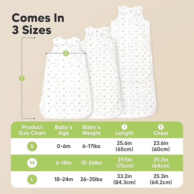 2-Pack Organic Baby Sleep Sacks, 100% Cotton - Soft & Breathable 0.5TOG Baby Wearable Blanket, Toddler Sleeping Sack 18-24 Months, Easy to Wear Transitional Swaddles for Newborns, Infants (Nordic, L)
