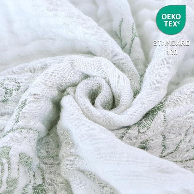 BOPRIO Muslin Baby Blankets for Baby Infant Toddler, 70% Cotton and 30% Rayon with Animal Design Super Soft and Lightweight Nursery Blankets 43 x 43 Inch (Sage Green Fox)