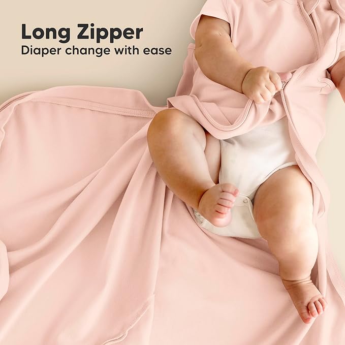 2-Pack Organic Baby Sleep Sacks, 100% Cotton - Soft & Breathable 0.5TOG Baby Wearable Blanket, Toddler Sleeping Sack 0-6 months, Easy to Wear Transitional Swaddles for Newborns, Infants(Mist Rose, S)
