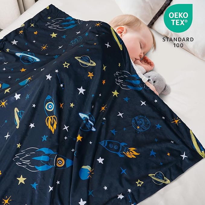 david's kids Micro Fleece Minky Baby Blanket for Boys with Double Layer and Soothing Raised Dots, Breathable and Soft Lightweight Receiving Blanket for Newborns, 30x40 Inches, Space