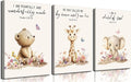 3Pcs Nursery Animal Bible Verse Canvas Wall Art Cute Bear Elephant Giraffe Wall Decor Pictures Christian Baby Nursery Posters Prints for Kids Boys Girls Room Home Decoration 16x24in
