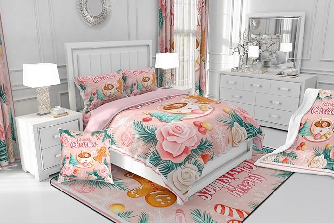 Feelyou Christmas Tree Comforter Set All Season Gingerbread Man Bedding Set with 2 Pillow Cases Merry Christmas Microfiber Kids Full Bedclothes Xmas Bedroom Decor Duvet Quilt Soft Lightweight
