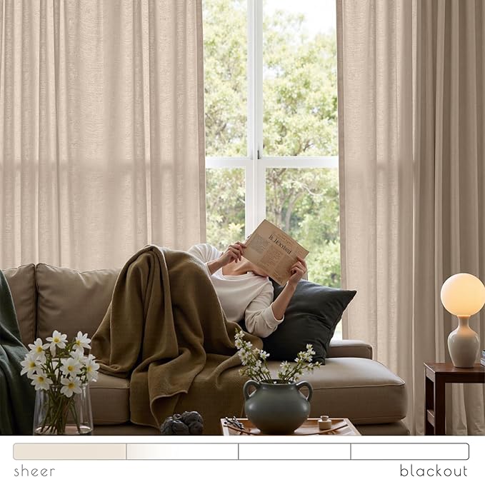 jinchan Linen Blend Curtains 90 inch Length 2 Panels for Bedroom Bathroom, Farmhouse Country Cottage Core Style 38 inch Wide Drapes with Rod Pocket Back Tab(38W x 90L, Taupe)