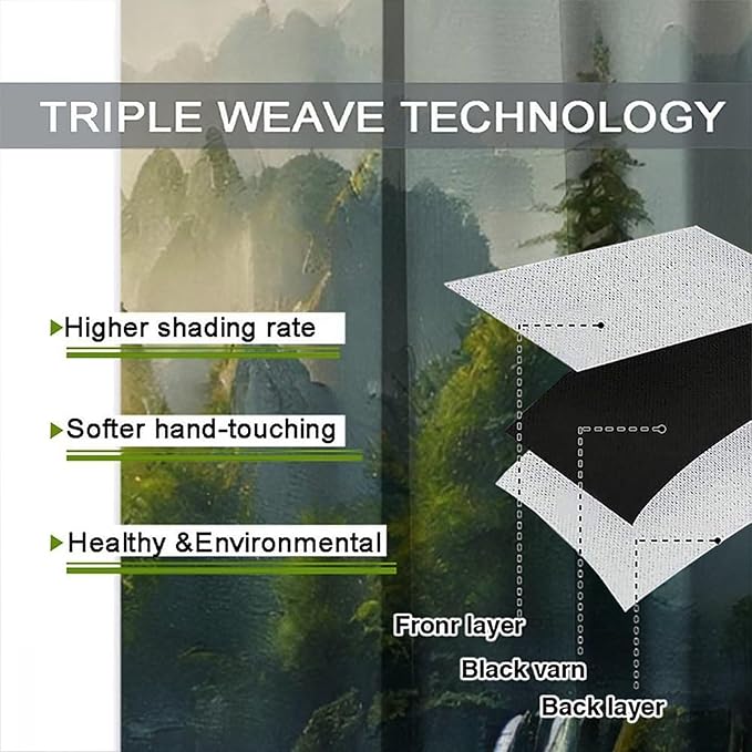 Landscape Theme Waterfall Blackout Curtains, Waterfall Mountains Jungle Printed Natural Scenery Window Drapes, for Bedroom Living Room 63" W X 63" L
