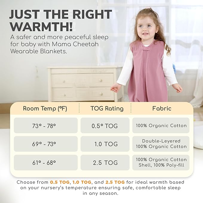 Mama Cheetah Toddler Sleep Sack with Feet 2T, 0.5 TOG Organic Cotton Baby Wearable Blankets with Legs, Baby Sleeping Bag for Walkers, Early Walker Medium