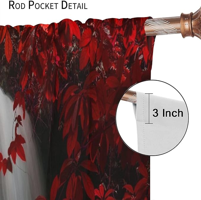 Red Forest Waterfall Blackout Windows Curtains, Waterfall Red Forest Black and Red Natural Landscape Print Window, for Living Room Bedroom 52x84in 2 Panels
