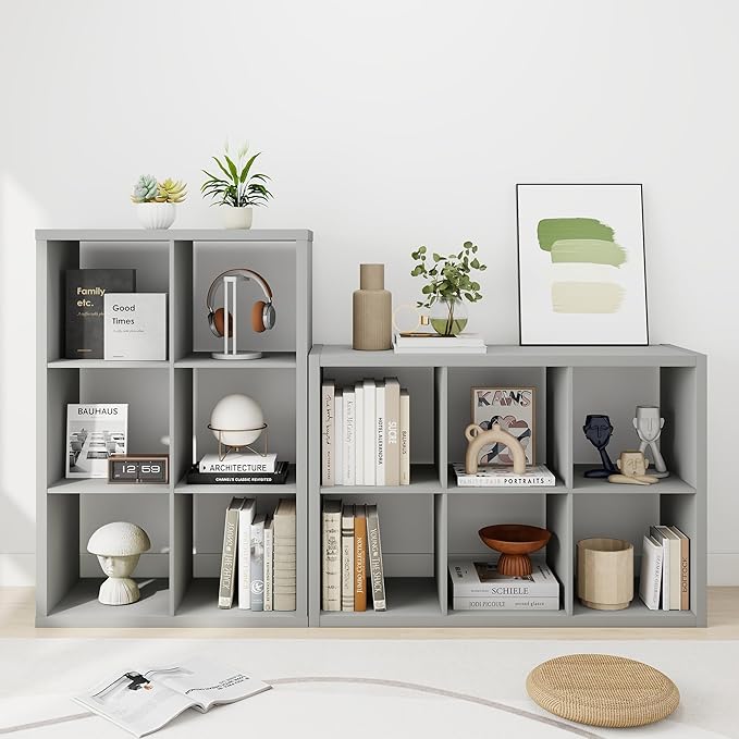 14.6 * 43.8 * 30.7 inches 2x3 Cube Storage Book Shelf, Engineered Wood 6 Cube Closet Organizer with Open Shelves, Wooden Storage Cubes for Bedroom, Bathroom, Office, Light Gray