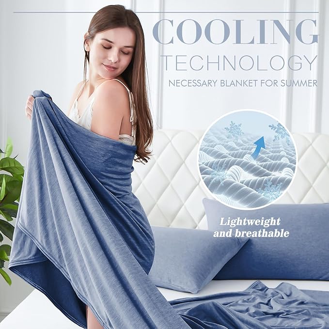 Cooling Blanket Keep Cool in Hot Summer, 51 X 67in Twin or Baby Size Blanket for Adults, Children, Babies Japanese Q-Max >0.5 Technology Arc-Chill Cooling Fiber, Breathable Comfortable All-Season-Blue