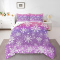 Feelyou Christmas Comforter Set All Season Pink Purple Bedding Set with 2 Pillow Cases Winter Snowflake Microfiber Kids Full Bedclothes New Year Holiday Bedroom Decor Duvet Quilt Soft Lightweight
