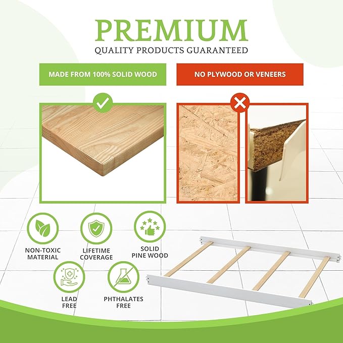 Full-Size Conversion Kit Bed Rails for Evolur Cribs - Solid Wood Crib Convertible Kit to Kids Bed - Transitional Style Rails & Easy-to-Install Child Essentials for Safety (Frost White Pearl)