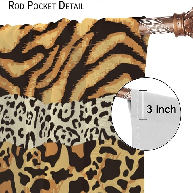Leopard Print Blackout Curtains, Wild Animals Print African Tropical Skins Window Treatments for Bedroom Living Room 72" W X 63" L