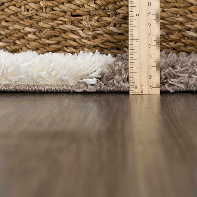 BoutiqueRugs Atira Modern Checkered Shag Area Rug - High Pile Fluffy Shaggy Carpet - for Entryway, Living Room, Nursery, Playroom, Girls Boys Room - Brown, Cream, White, Taupe - 4' x 6'