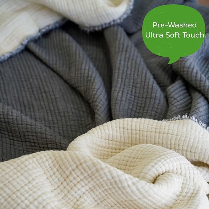 Cotton Muslin Blanket – Soft Muslin Comforter Quilt Made from Premium Muslin Fabric, Lightweight Breathable Cotton Quilt for All Seasons (Charcoal Gray, Twin)