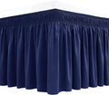 Biscaynebay Wrap Around Bed Skirts for Queen Beds Short Drop of 12", Navy Adjustable Elastic Dust Ruffles Easy Fit Wrinkle Resistant Silky Luxurious Fabric Machine Washable