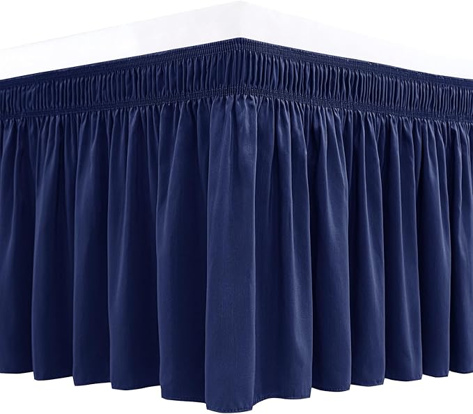 Biscaynebay Wrap Around Bed Skirts for King & Cal King Beds 19" Long Drop, Navy Adjustable Elastic Dust Ruffles Easy Fit Wrinkle & Fade Resistant Silky Luxurious Fabric Solid Machine Washable