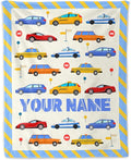 Personalized Car Blanket for Car Lovers - 50" x 60" Inches Blue Warm Furry Throw Blanket Gift - Cartoon Throw for Sofa, Work, Living Room