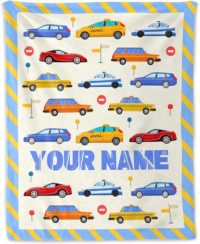 Custom Cute Blanket Gifts for Boys - 60" x 80" Inches Car Throws Gift for Men Teens - Cute Blue Warm Cozy Blanket for Bed, Couch, Travel