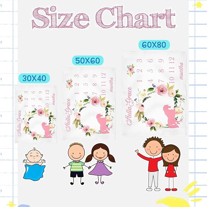 OLIVE OLIVIA Personalized Gifts for Baby with Customized Name, Monthly Milestone Blanket Girl Boy, Growth Chart Blanket, Perfect Custom Pentagram Frame,60''x80''