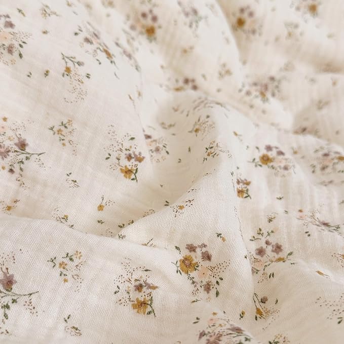 BuLuTu Muslin Cotton Kids Duvet Cover Twin Size, 68"x86", Shabby Chic Crape Flower Design Girls Quilt Cover Vintage Princess Style Bedding Ruffled Comforter Cover Floral Print, No Pillowcase