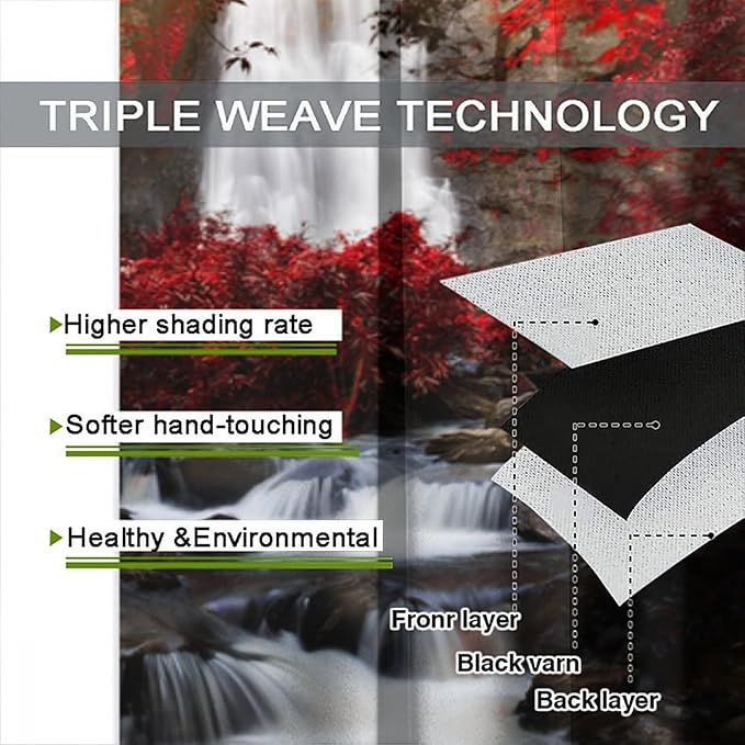 Nature Waterfall Blackout Curtains, Autumn Waterfall Romantic Forest Landscape Print Rod Pocket Window Drapes, for Bedroom Living Room 42" W X 45" L