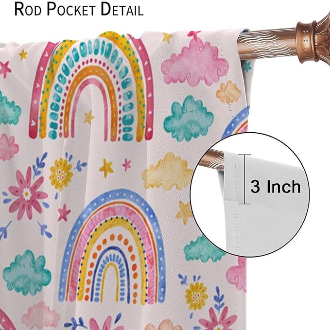 Kids Rainbow Curtains Boho Cartoon Colorful Stars Pink Lovely Rainbow Abstract Art Pattern Print Window Drapes for Bedroom Living Room Kitchen Decor,2 Panel Set,42x54 Inch Blackout