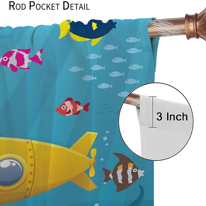 Boy Window Curtains Submarine Window Drapes Yacht Window Treatments Underwater World Oasis Thermal Drapes for Kids Girls Toddler Teens Room Dorm Decor Set 2 Panels,84x84 Inches, Style-1