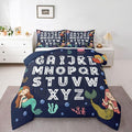 Feelyou Alphabet Kids ABC Learning Bedding Set for Boys Girls, Cute Mermaid Comforter Set Queen Size Educational Nursery Art Duvet Quilt Microfiber Sealife Bedroom Decor 3 Pcs with 2 Pillow Cases