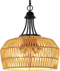 18.5'' Rattan Chandeliers for Dining Room, 5-Light Boho Pendant Light, Hand Woven Lampshade for Kitchen Island, Bedroom, Living Room, Height Adjustable