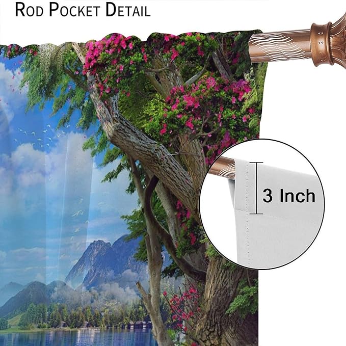 Spring Jungle Waterfall Blackout Window Curtains, Tropical Rainforest Floral Tree Waterfall Landscape Print Window Drapes, for Living Room Bedroom 63x72in 2 Panels