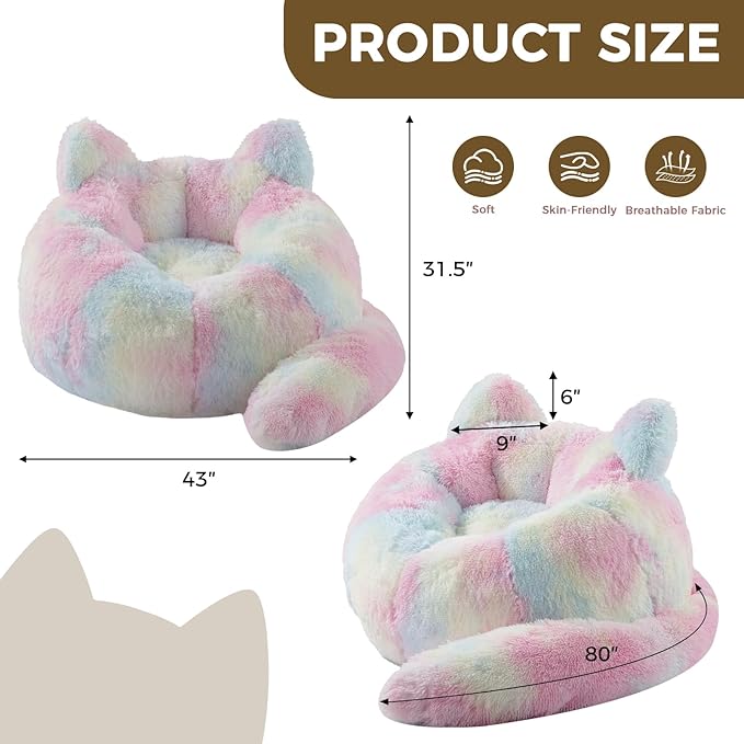 Bean Bag Chair for Adults Teen,Giant Bean Bag Chairs Cat Design,Plush Faux Fur Beanbag Couch Comfy Accent Floor Sofa for Reading, Playing, Relaxing in Living Room, Bedroom