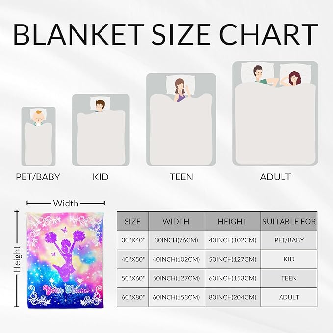 Personalized Cheer Stuff Blanket - 30 x 40 Inches Lap Size Soft Plush Cheer Gifts for Girls - Cheerleader Throw Blankets for Couch for Kids