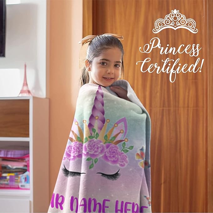 Personalized Unicorn Blanket for Girls | Kids Unicorn | Custom Plush Fuzzy Unicorns for Toddler | Customized Little Girl Throw Blankets | Girl Birthday (Sherpa – 50x60)