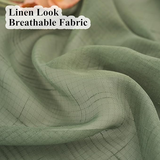 Sage Green Pinch Pleated Sheer Curtains 108 Inches Long, 50 Inches Width, Rustic Linen Look Light Filtering Drapes Decor, Thin Textured Transparent Window Curtain Panels Floor to Ceiling