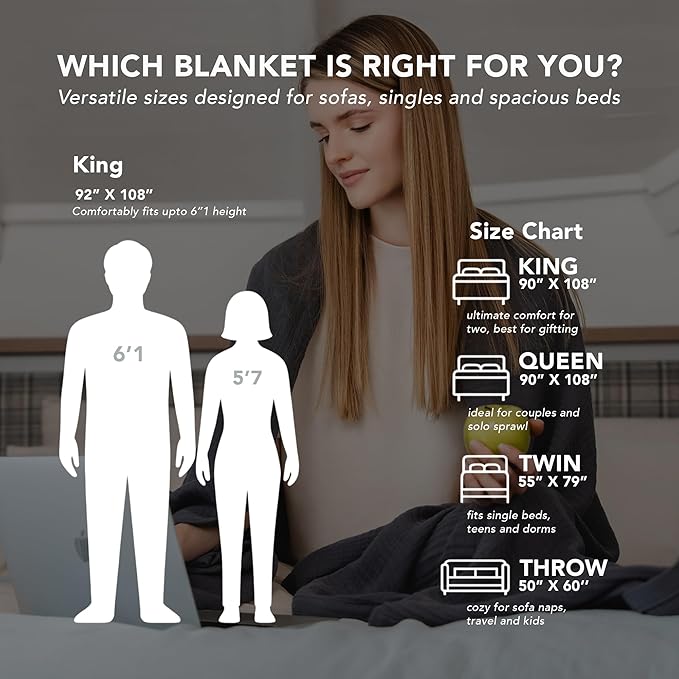 Goqan Throw Blanket 55x60 – 100% Cotton 4 Layer Boho Muslin Blanket for Adults, Lightweight, Soft, Breathable for Bed, Couch - Dark Grey