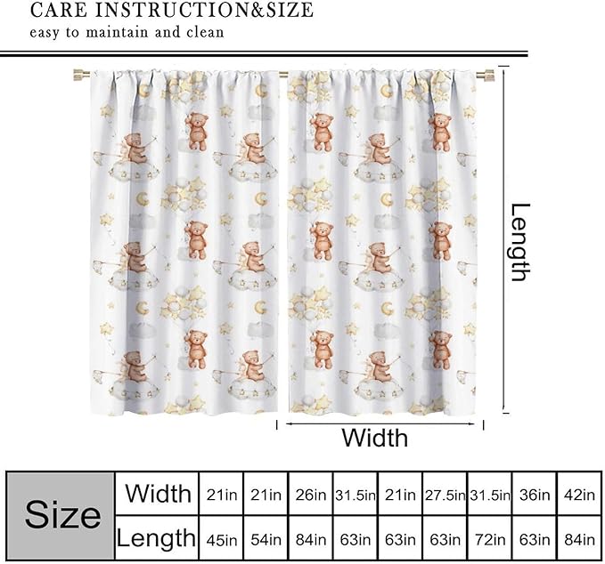 Cartoon Bear Curtains, Cute Lovely Bear Star Cloud Ballon Pastel Blackout Window Treatments, Rod Pocket Thermal Insulated Drapes 2 Panel Sets for Kids Bedroom Nursery Classroom, 55" W X 63" L