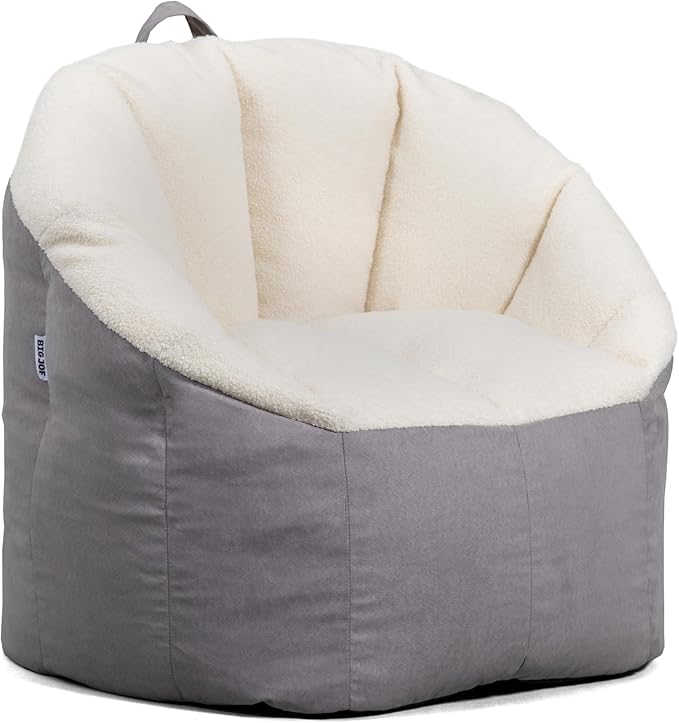 Big Joe Milano Bean Bag Chair, Oat Sherpa and Graphite Vegan Suede, Soft Polyester, 2.5 feet