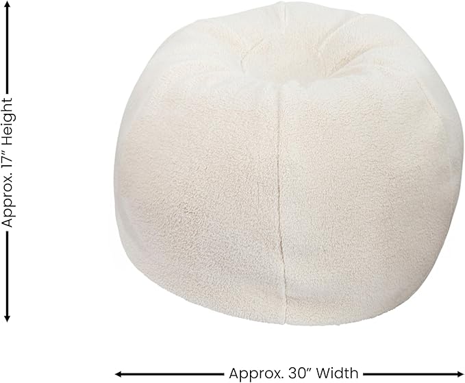 EMMA + OLIVER Daisy Sherpa Bean Bag Chair, Classic Refillable Bean Bag Chair for Kids and Teens, Small, Natural