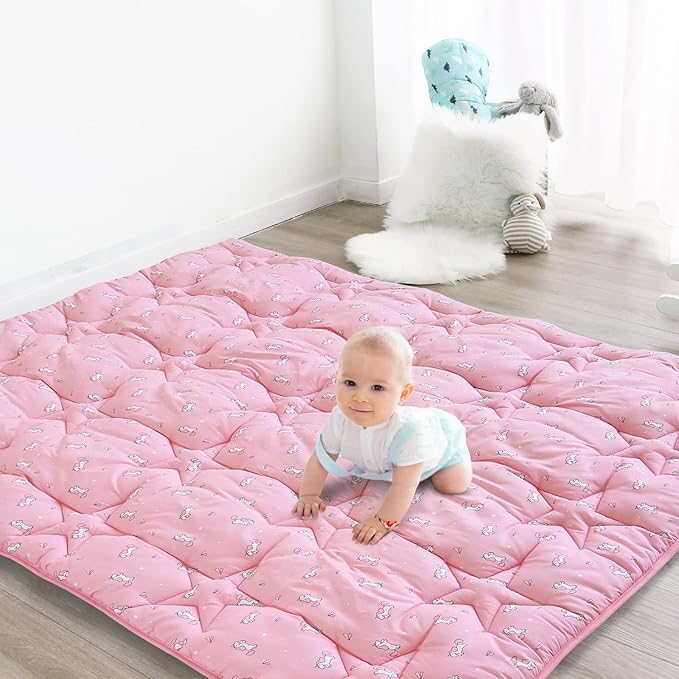 SPRINGSPIRIT Baby Play Mat for Boys Girls, 43'' x 43'' Play Mat for Playpen, One-Piece Crawling Playmat for Baby, Non Slip Foldable Crawling Mat, Toddlers, Pink