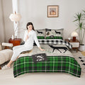 Deer Silhouette Kids Comforter Set Full Size,Old Plank Leaves Bedding,Girls Boys Adults Bedroom/Xmas Cabin Decor,Geometric Grid Plaid Retro Down Comforter,Rustic Farmhouse Duvet Insert,2 Pillowcases