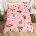 Manfei New Year Duvet Cover Set Queen Size, Cute Xmas Sloth Alpaca Print Bedding Set 3pcs for Kids Boys Girls Bedroom Decor, Christmas Theme Comforter Cover with 2 Pillowcases,No Comforter