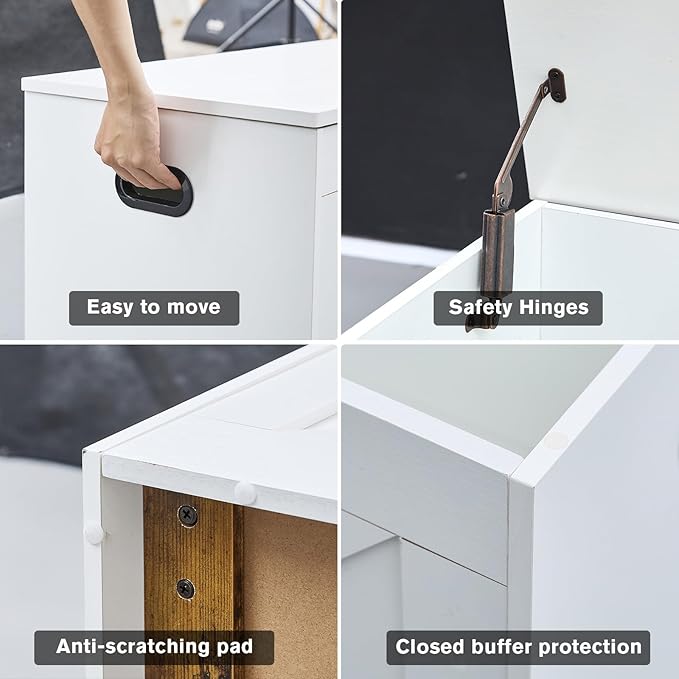 47.2” Storage Bench,Extra Large Wooden Storage Chest with 2 Safety Hinges,entryway Bench,Blanket Storage,Shoe Storage Bench for Entryway,Bedroom,Living Room,Easy Assembly-White