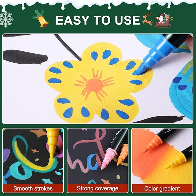 80 Colors Acrylic Paint Markers, Waterproof Dual Tip Acrylic Paint Pens with Brush and Fine Tip, Markers Set for Paper, Rock, Wood, Canvas, Glass, Ceramic and DIY Crafts Making Art Supplies