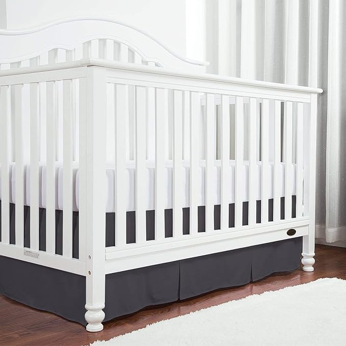 Box Pleated Crib Bed Skirt Premium 100% Cotton 800 Thread Count Nursery Crib Toddler Bedding Crib Bedskirt for Baby Boys or Baby Girls, (28" x 52") + 16" Drop Lenght - Dark Grey Solid